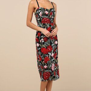 Lulus Notorious Refinement Black Multi Embroidered Lace-up Midi Dress - Size L